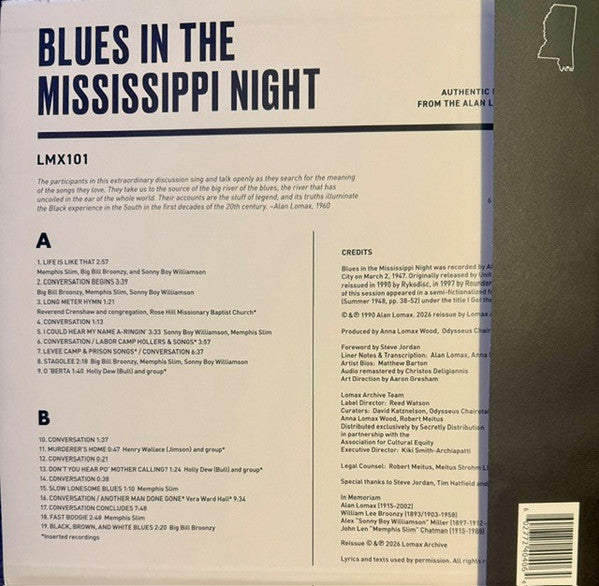 Alan Lomax : Blues In The Mississippi Night (LP, Album, RE, RM)