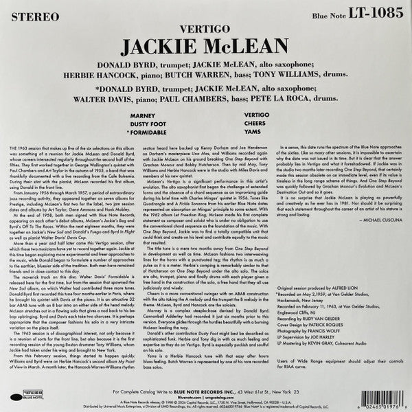 Jackie McLean : Vertigo (LP, Album, RE, 180)