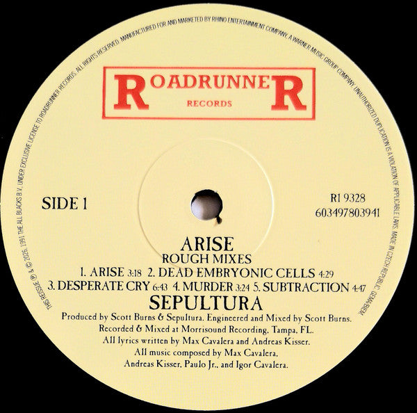 Sepultura : Arise Rough Mixes (LP, Album, Ltd, RE)