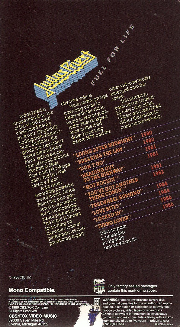 Judas Priest : Fuel For Life (VHS, NTSC)