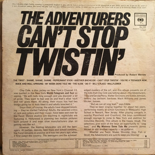 The Adventurers : Can't Stop Twistin' (LP, Album, Mono)