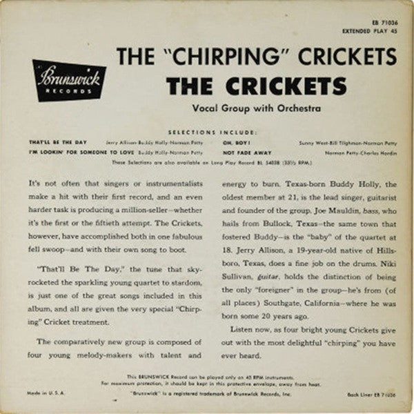 The Crickets (2) : The "Chirping" Crickets (7", EP, Glo)