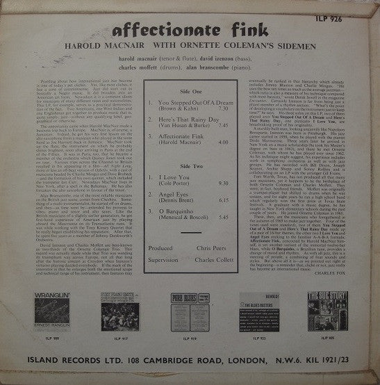 Harold MacNair Affectionate Fink レコード Buy Harold McNair With Ornette Coleman's Sidemen* : Affectionate