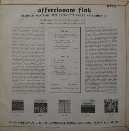 Harold McNair With Ornette Coleman's Sidemen* : Affectionate Fink (LP, Mono)