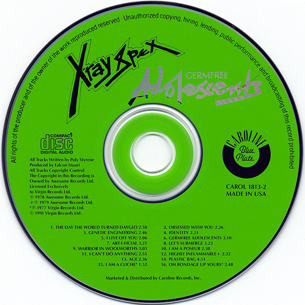 X-Ray Spex : Germfree Adolescents (CD, Album, RE, RP, EMI)