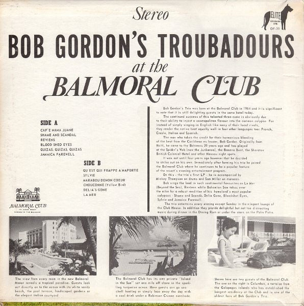 Bob Gordon's Troubadours : Bob Gordon's Troubadours At The Balmoral Club (LP)