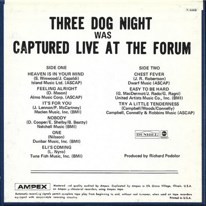 Three Dog Night : Captured Live At The Forum (Reel, 4tr Stereo, 7" Reel, Album)