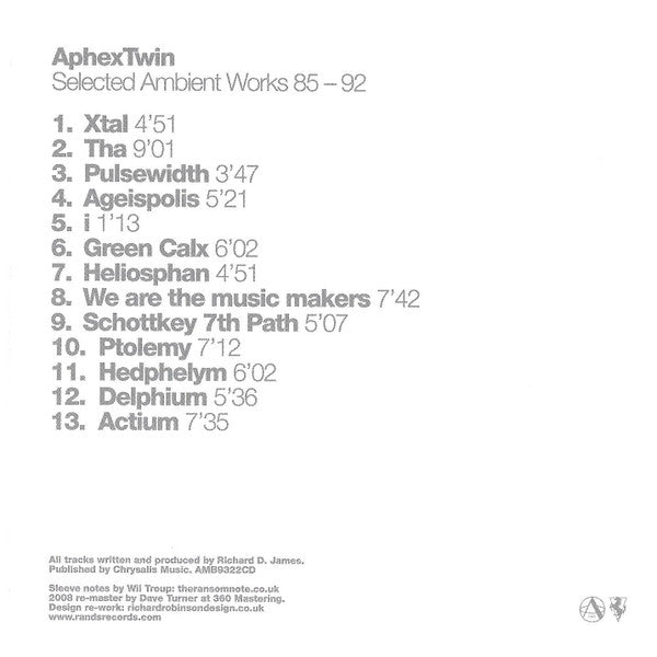 Aphex Twin : Selected Ambient Works 85-92 (CD, Album, RE, RM)