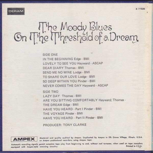 The Moody Blues : On The Threshold Of A Dream (Reel, 4tr Stereo, 7" Reel, Album)