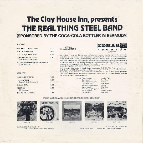 The Real Thing Steel Band : The Clay House Inn, Presents The Real Thing Steel Band (LP)