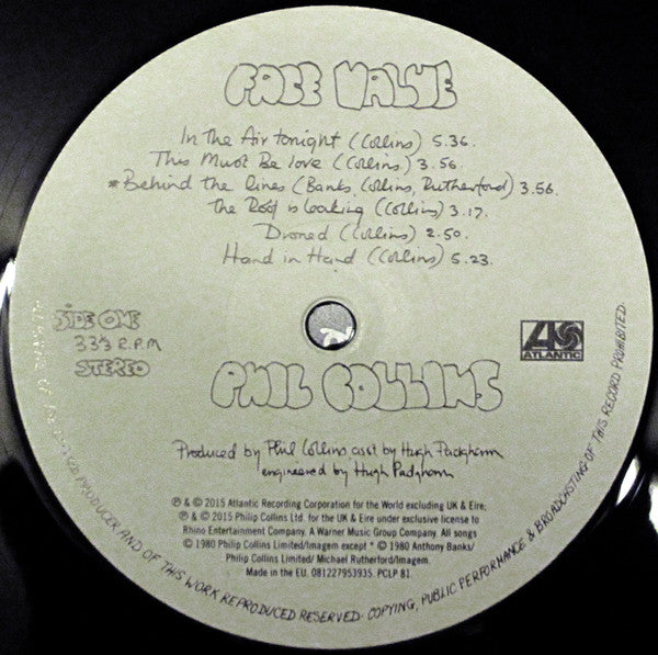 Phil Collins : Face Value (LP, Album, RE, RM, Gat)