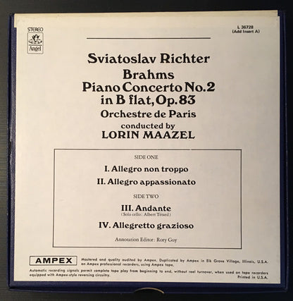 Sviatoslav Richter, Orchestre De Paris, Lorin Maazel - Johannes Brahms : Piano Concerto No. 2 In B Flat (Reel, 4tr Stereo, 7" Reel)