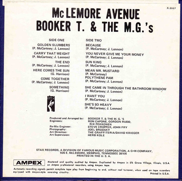 Booker T. & The M.G.'s* : McLemore Avenue (Reel, 4tr Stereo, 7" Reel, Album)