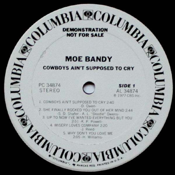 Moe Bandy : Cowboys Ain't Supposed To Cry (LP, Promo)