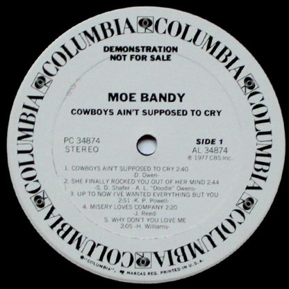 Moe Bandy : Cowboys Ain't Supposed To Cry (LP, Promo)