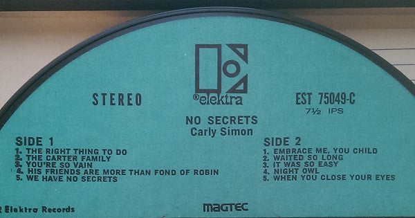 Carly Simon : No Secrets (Reel, 4tr Stereo, 7" Reel, Album)