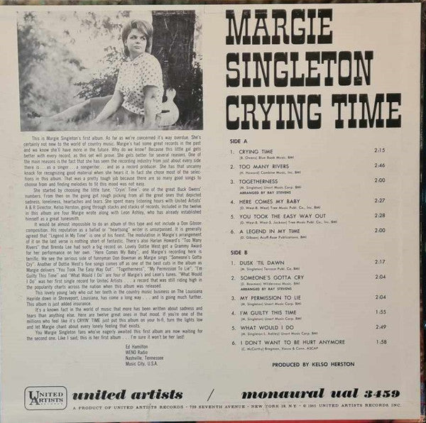 Margie Singleton : Crying Time (LP, Mono)