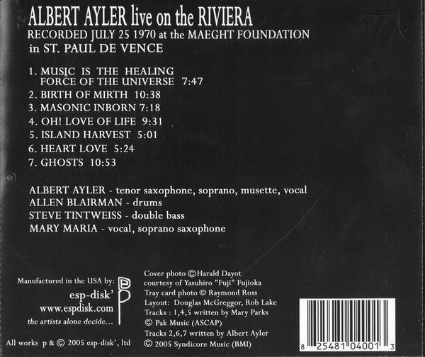 Albert Ayler : Live On The Riviera (CD, Album, RE)