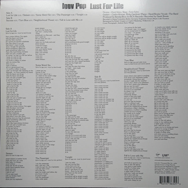Iggy Pop : Lust For Life (LP, Album, RE, RM)