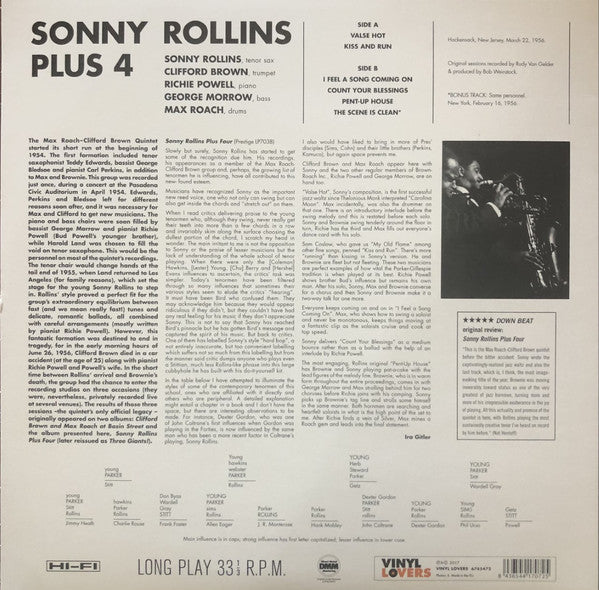 Sonny Rollins, Clifford Brown, Max Roach, Richie Powell, George Morrow : Sonny Rollins Plus 4 (LP, Album, Ltd, RE, 180)