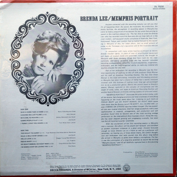 Brenda Lee : Memphis Portrait (LP, Album, Glo)