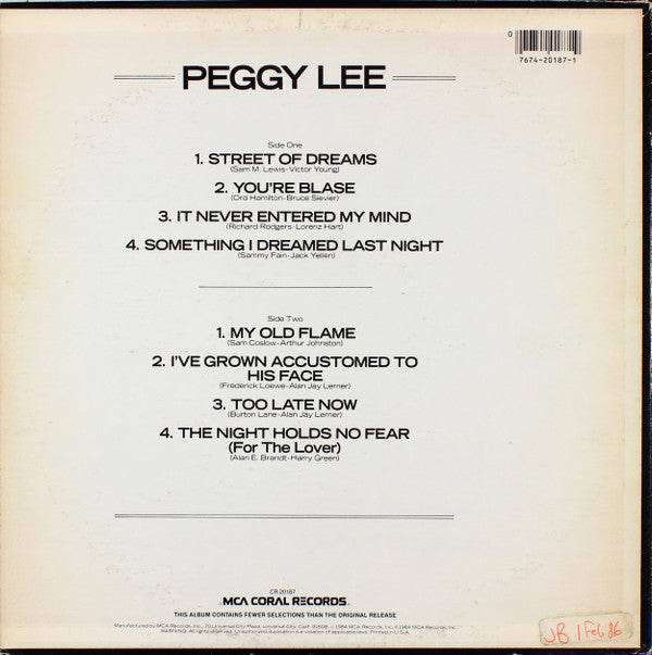 Peggy Lee : Peggy Lee (LP, Album, RE)