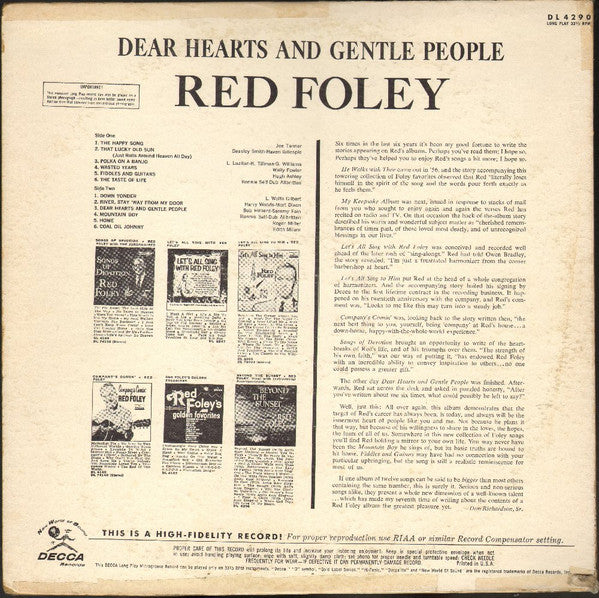 Red Foley : Dear Hearts And Gentle People (LP, Album, Mono)
