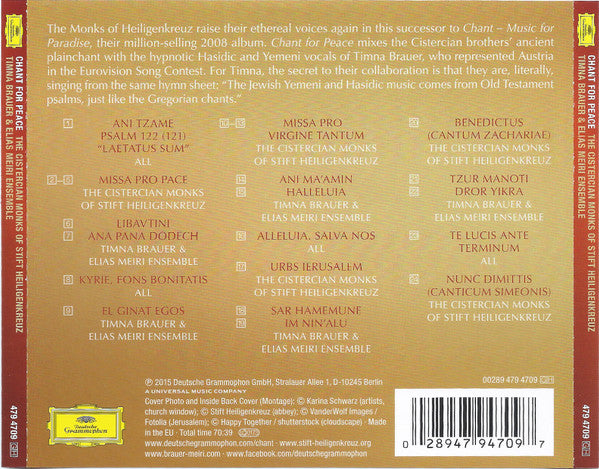 gouden gespannen Gedwongen Buy The Cistercian Monks Of Stift Heiligenkreuz, Timna Brauer & Elias Meiri  Ensemble : Chant - For Peace (CD, Album) Online for a great price –  Tonevendor Records