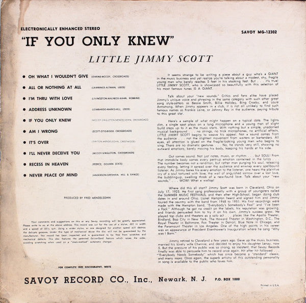 Jimmy Scott : If You Only Knew (LP, Album)