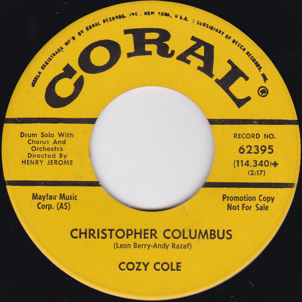 Cozy Cole : Ol' Man Mose / Christopher Columbus (7", Single, Promo, ✤Gl)