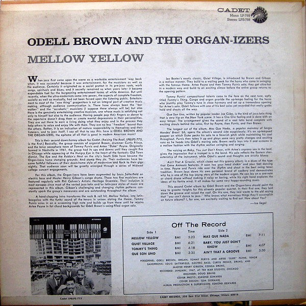 Odell Brown & The Organ-izers : Mellow Yellow (LP, Album)