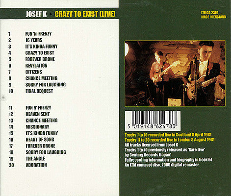 Josef K : Crazy To Exist [Live] (CD, Comp, RM)