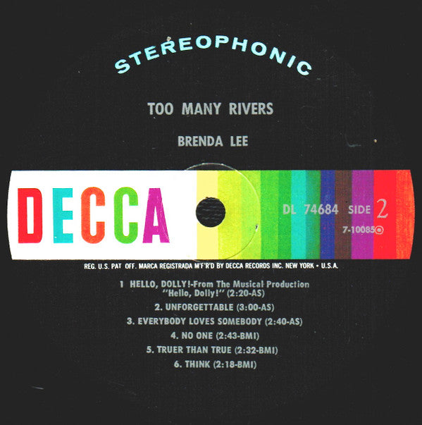 Brenda Lee : Too Many Rivers (LP, Album, Glo)