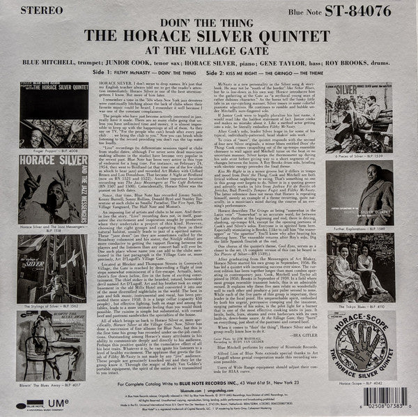 The Horace Silver Quintet - Doin' The Thing - At The Village Gate (LP,  Album, RE, 180)