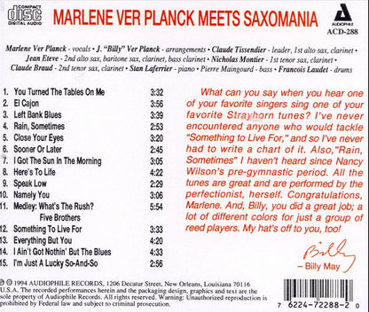 Marlene VerPlanck : Meets Saxomania in Paris (CD, Album)