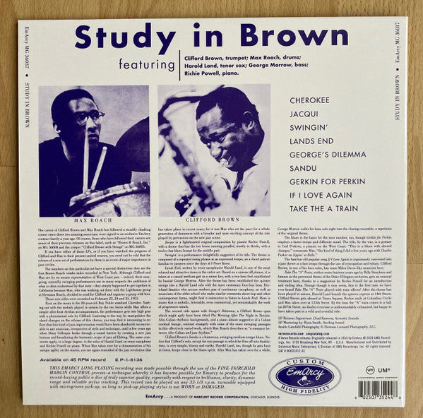 Clifford Brown And Max Roach : Study In Brown (LP, Album, Mono, RE, RM, 180)