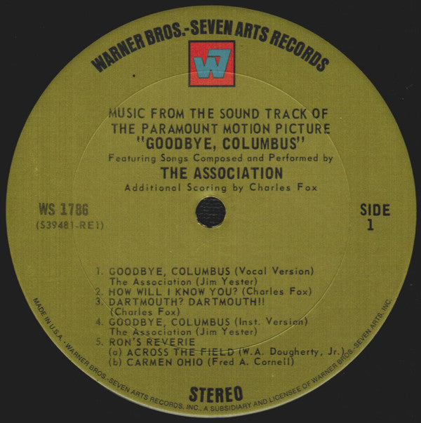 The Association (2) / Charles Fox : Music From The Sound Track Of The Paramount Motion Picture "Goodbye, Columbus" (LP, Album, Ter)