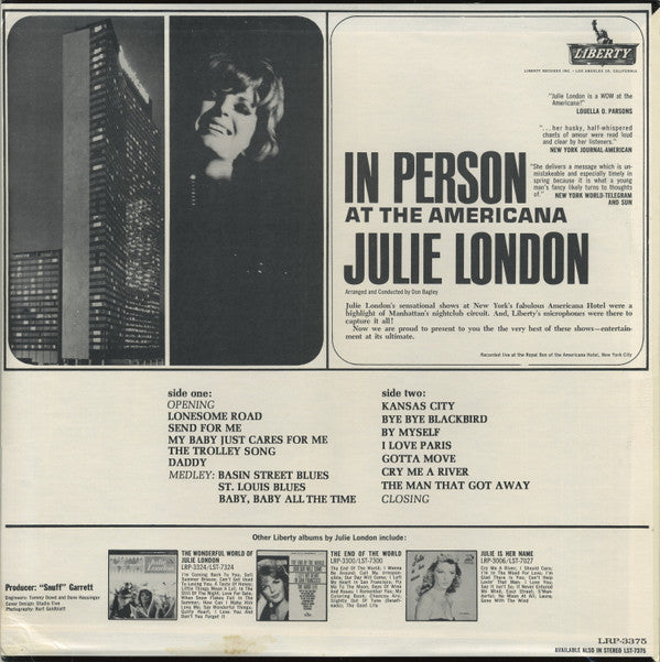 Julie London : In Person At The Americana (LP, Album, Mono)