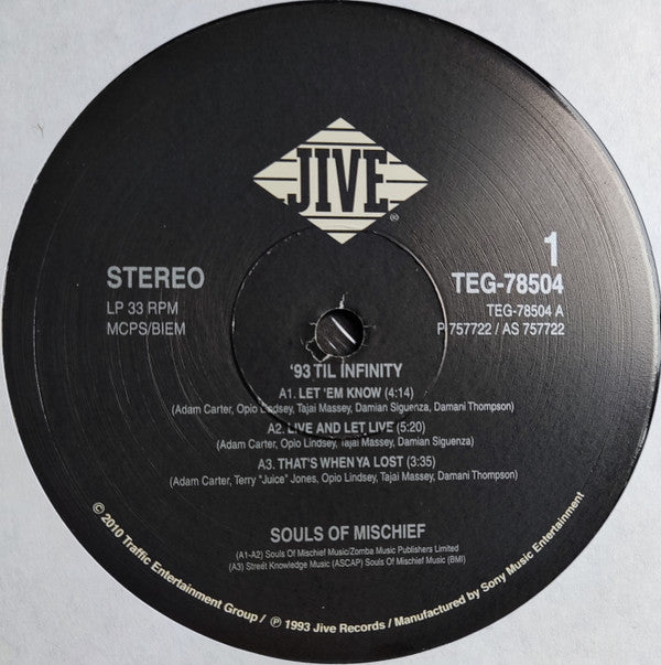 Souls Of Mischief : 93 'Til Infinity (2xLP, Album, RE, RM)