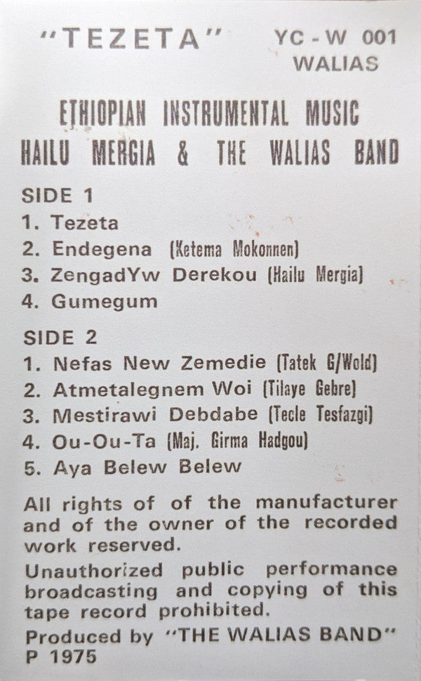 Hailu Mergia & Wallias Band : Tezeta (Cass, Album, RE)