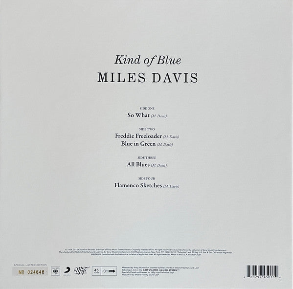Miles Davis : Kind Of Blue (12",45 RPM,Album,Reissue,Remastered,Repress,Stereo)