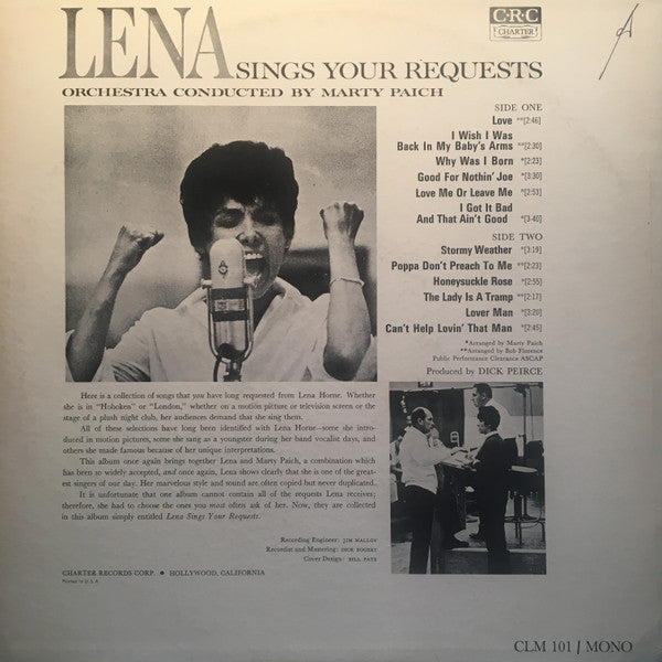 Lena Horne Conductor Marty Paich : Lena Sings Your Requests (LP, Mono)