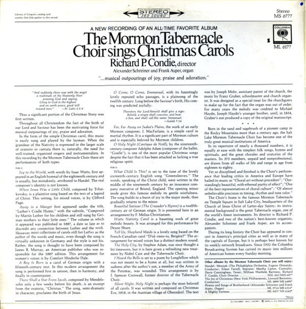 Mormon Tabernacle Choir : Sings Christmas Carols (LP, Album)