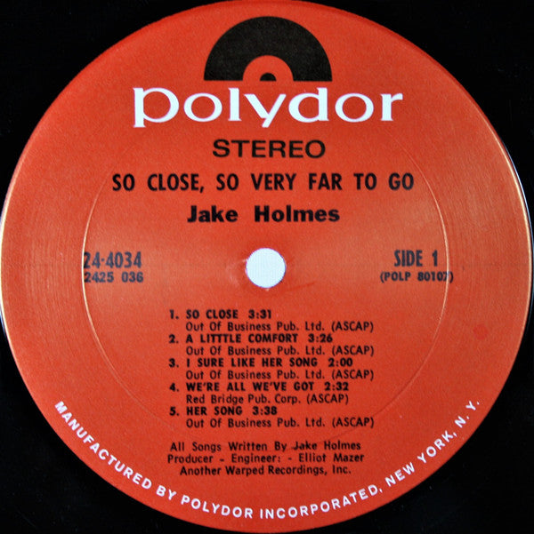 Jake Holmes : So Close, So Very Far To Go (LP, Album, Pit)
