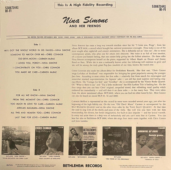Nina Simone, Chris Connor, Carmen McRae : Nina Simone And Her Friends An Intimate Variety Of Vocal Charm (LP, Comp, RE, Gre)