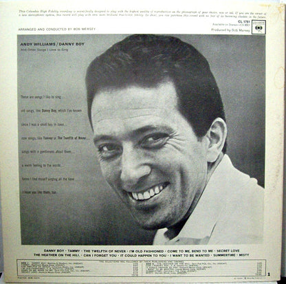 Andy Williams : "Danny Boy" And Other Songs I Love To Sing (LP, Album, Mono)