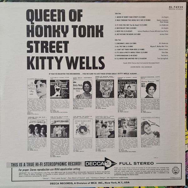 Kitty Wells : Queen Of Honky Tonk Street (LP, Album)