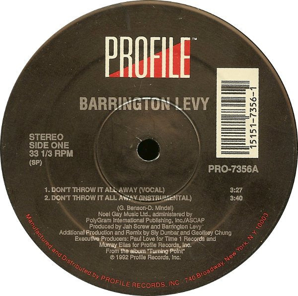 Barrington Levy : Don't Throw It All Away / Something In My Heart (Dancehall Music) (12")