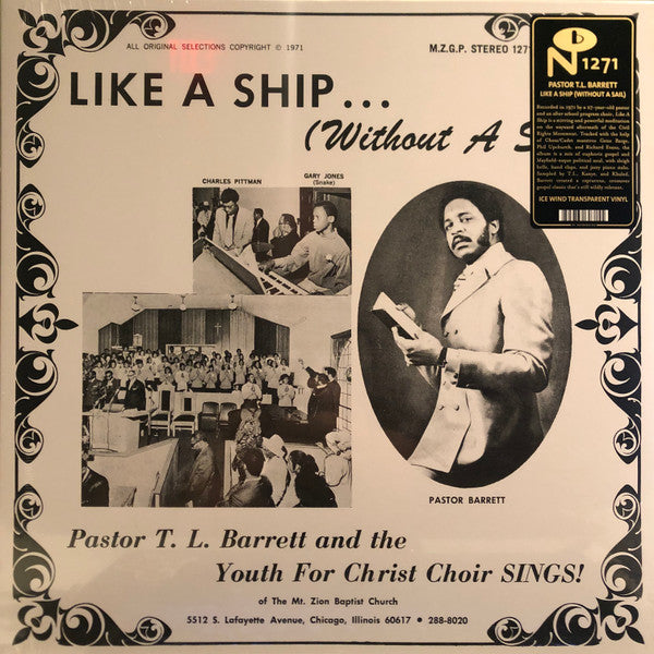 Pastor T. L. Barrett And The Youth For Christ Choir : Like A Ship... (Without A Sail) (LP, Album, Ltd, RE, Ice)
