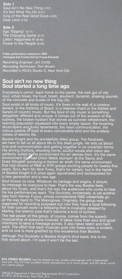Boobie Knight & The Soulciety : Soul Ain't No New Thing (LP, Album, RE)